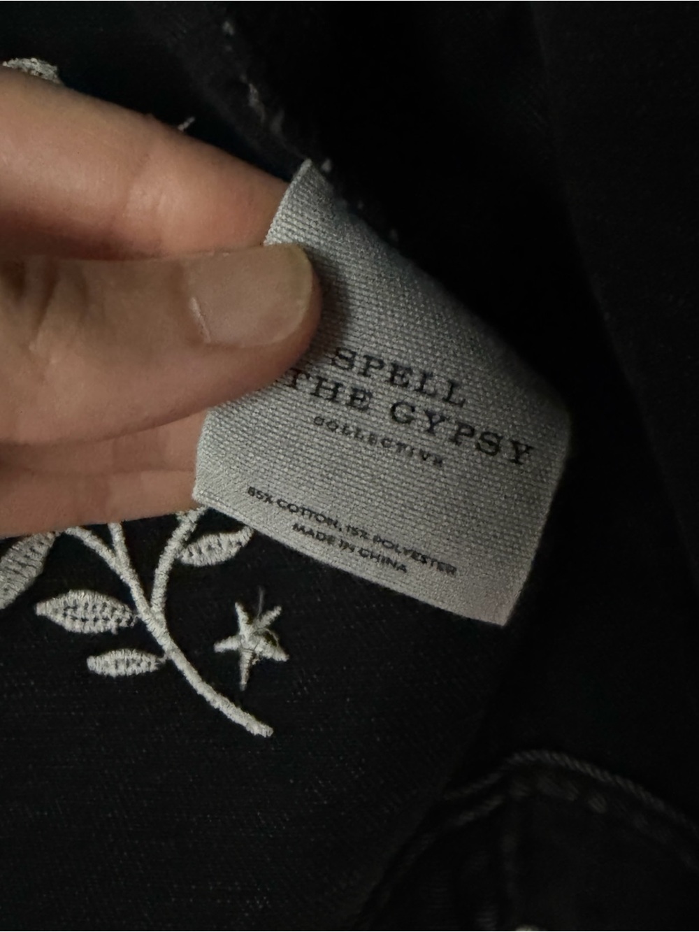 Spell Black Embroidered Beaded Denim Jacket size Small Boyfriend cut - Picture 9 of 13